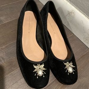 Zara black velvet flats 38 embellished Pearl